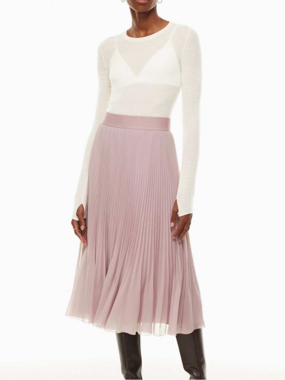Aritzia Wilfred Pleated Midi Skirt in Dusty Mauve